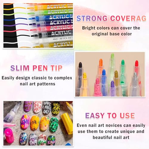 Image of IONSGAKO 12 Colors Nail Art Pens Set, Nail Polish Markers Pens Quick Dry