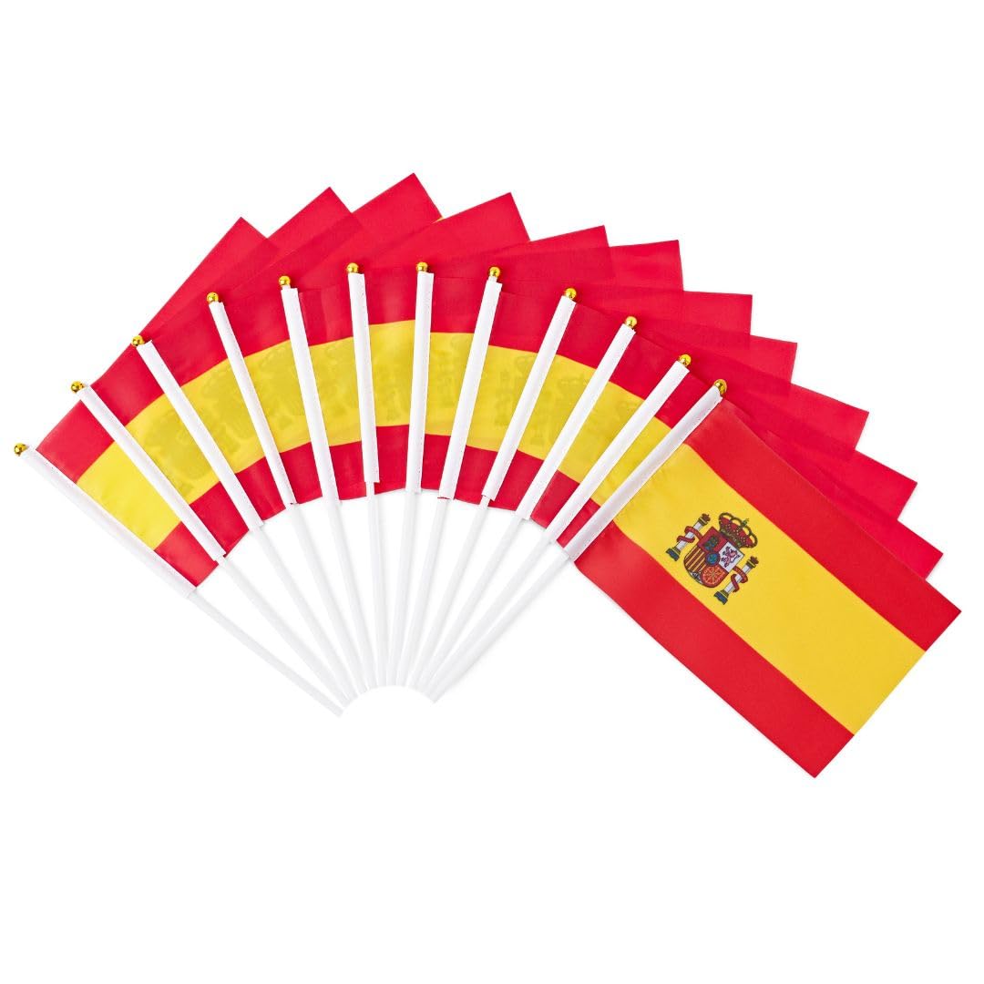 Runesol 12 Pack Hand Held Spanish Flags, 14cm x 21cm, Mini Flags of the World, Spain Flags, Small Flags on Sticks - Image 4