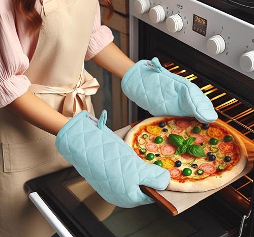 Image of LANE LINEN Kitchen Towels and Dishcloths Sets - 20Pc Kitchen Towel Set, 350 Degree Heat Resistant Oven Mitts & Pot Holder, Reusable Absorbent Dish Cloths for Washing Dishes - Aqua