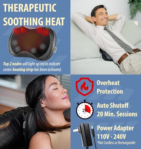 Image of Zyllion Shiatsu Back and Neck Massager with Heat - 3D Electric Kneading Deep Tissue Massage Pillow with 8 Massaging Nodes for Muscle Pain Relief, Black, ZMA-25