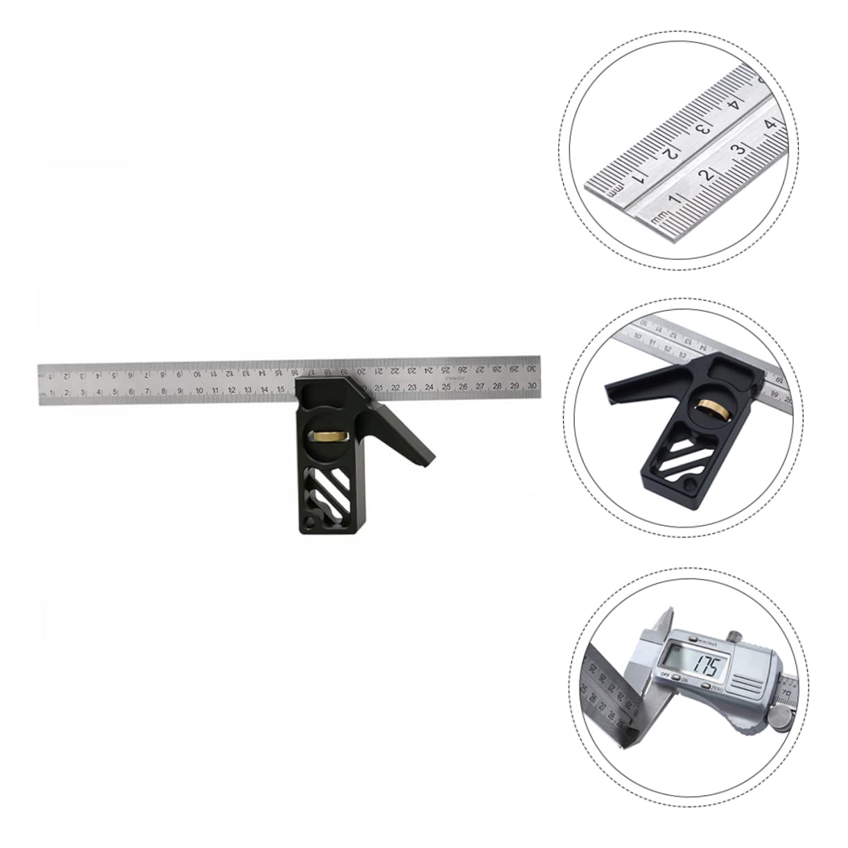 Escuadra de Combinación para Carpintería 45° 90° Escala | Aleación de Aluminio y Acero Inoxidable, Ligera y Portátil, Medición Precisa y Trazado de Ángulos