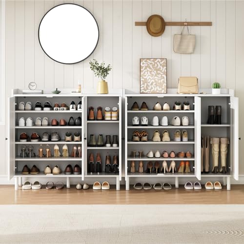 Image of ONBRILL Shoe Cabinet with 3 Doors and Adjustable Shelves, 30 Pairs Shoe Storage Cabinet, 40 Inch Tall Farmhouse Shoe Rack Shoe Organizer Cabinet for Entryway Living Room Closet, White