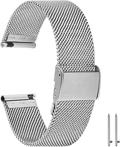 Aliwisdom bracelet de Montre 18mm 20mm 22mm pour Montre connectée, Smartwatch universelle Métal Acier Maille Bracelets de rechange de à libération Rapide pour Homme Femme (Argenté, 20mm)