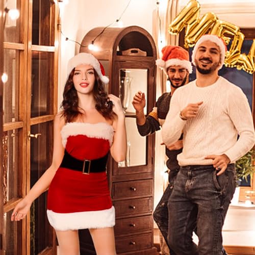 Fantasia Papai Noel para mulheres - Conjunto vestido Papai Noel Vestidos festa | Vestido roupas femi