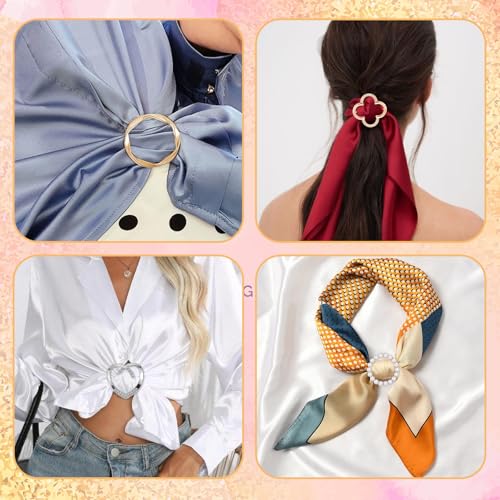 Image of Gjinxi 8PCS Scarf Ring Clip, Fashion Metal T-Shirt Tie Clips for Women's Clothes Corner Knotted, Round Scarf Corner Knotted Button for Loose Clothes Scarf Clasp Shawl Sweater