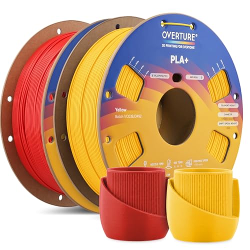 OVERTURE 2KG Bundle High Speed PLA+ 2.0 3D Printer Filament, Red+Yellow