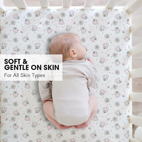 Image of Little Grape Land Crib Sheets 2 Pack for Boys and Girls, Baby Neutral Crib Fitted Sheets for Standard Crib & Toddler Mattress, Super Soft Breathable Fitted Crib Sheet Set