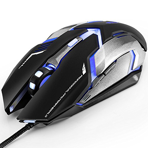 AIRFOX GS2000 Gaming Mouse with 7 Soothing LED Colors, 3200 Adjustable DPI 4 Levels, 6 Buttons Ergonomic, PRO Wired Gaming Mouse for PC