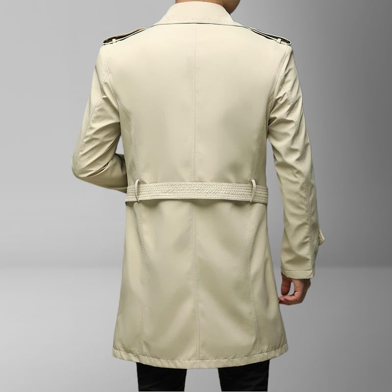 Trench pour homme mi-long protégeant du vent avec double boutonnage ajustable