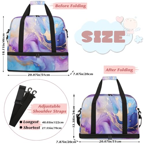 Large Weekender Overnight Bags Colorful Abstract Marble Texture Travel Duffel Bag for Women Men Gym Bag With Shoe Compartment Foldie Travel Tote Bag Carry On Personal Item Bag for Travel Gym Sports2