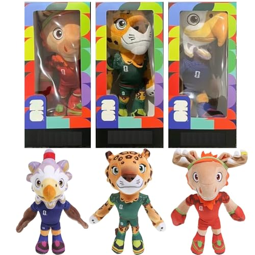 Mundial Juguetes de peluche para aficionados al fútbol, diseño de máscara suave y acogedora, juego de 3 piezas, figuras coleccionables para niños y adultos, artículo de fans, decoración de cumpleaños