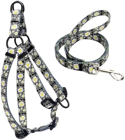 Dog Harness Collar Leash Set – No Pull Pet Adjustable Back Clip Halter Basic Collar Heavy Duty Leash for Extra Small Puppy Medium Large Breed Training Easy Walk Running (Daisy, L)