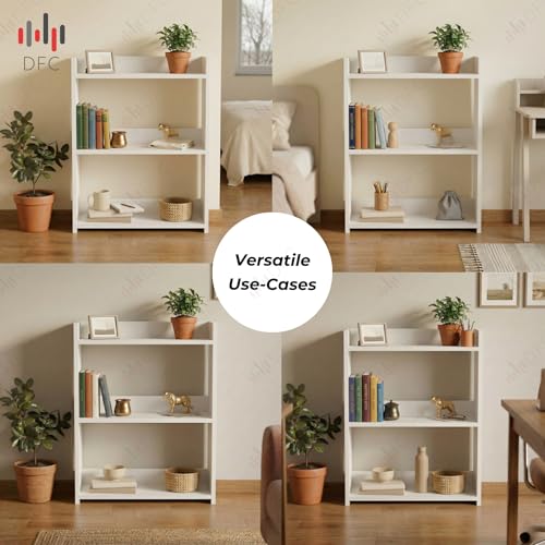 Image of DFC Element Crysta Shelf for Home, Living Room & Bedroom | Engineered Wood Storage Shelf with Open Display Design | Space Saving Organizer for Books, Decor & Daily Essentials (Classic White, 3 Level)