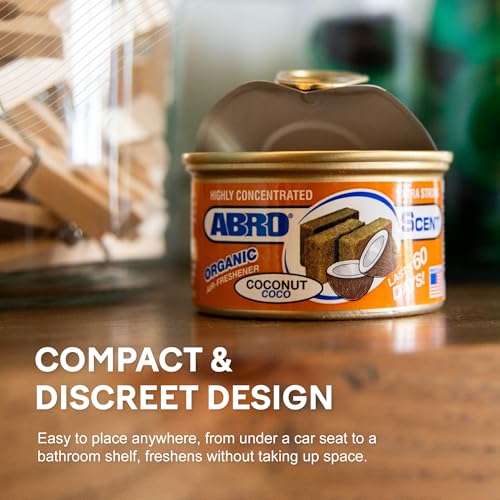 Image of ABRO Car Air Freshener Cans: Spill Proof Air Fresheners for Home, Office, or Car Accessories, Lasts Up to 60 Days - 3 Pack Coconut Scent