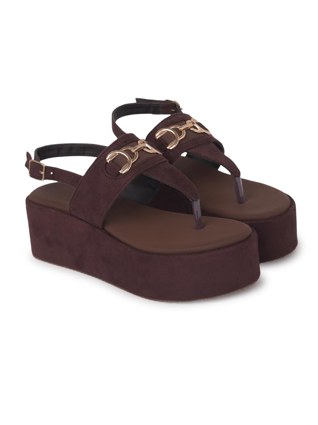 shoetopia Women’s Suede Finish Platform Sandals with Gold Buckle Detail-picture-14