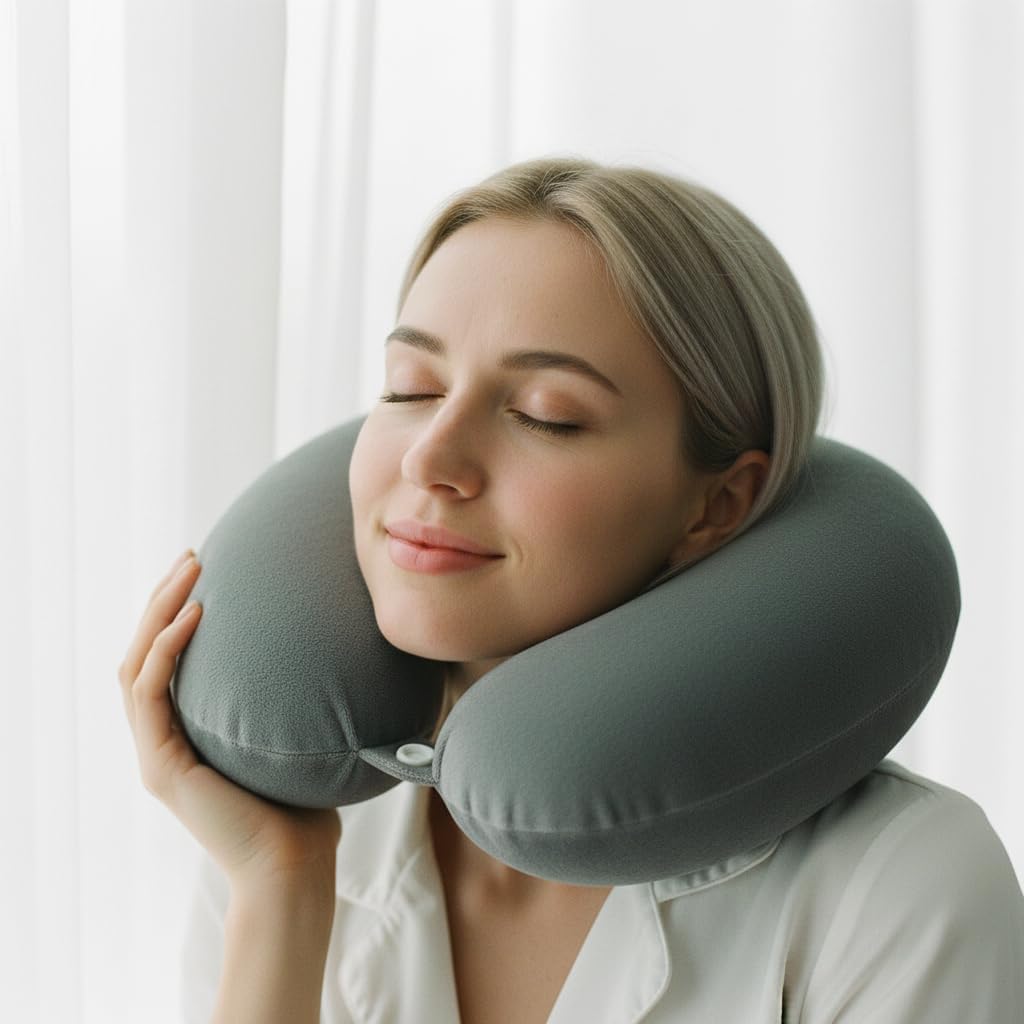 Vinahug Natural Latex Travel Neck Pillow – U Shape Airplane Pillow | Washable Cover | No Beads Solid Core | Breathable Compact Design