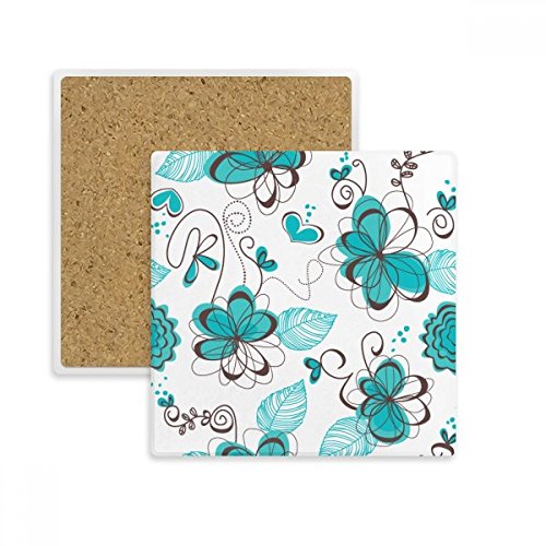 Dessous de verre en pierre absorbante design fleurs aquamarine de qualité