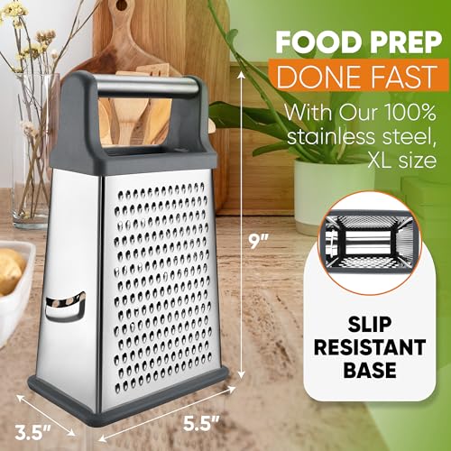 Image of Spring Chef Stainless Steel XL Cheese Grater for Kitchen, Gray