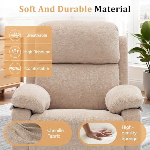 Image of Korser Recliner Chair, 360 Swivel Rocker Chair for Adults, Small Rocking Recliner Chair for Small Spaces, Upholstered Chenille Fabric Glider Recliner Nursery Chair with Side Pockets for Living Room