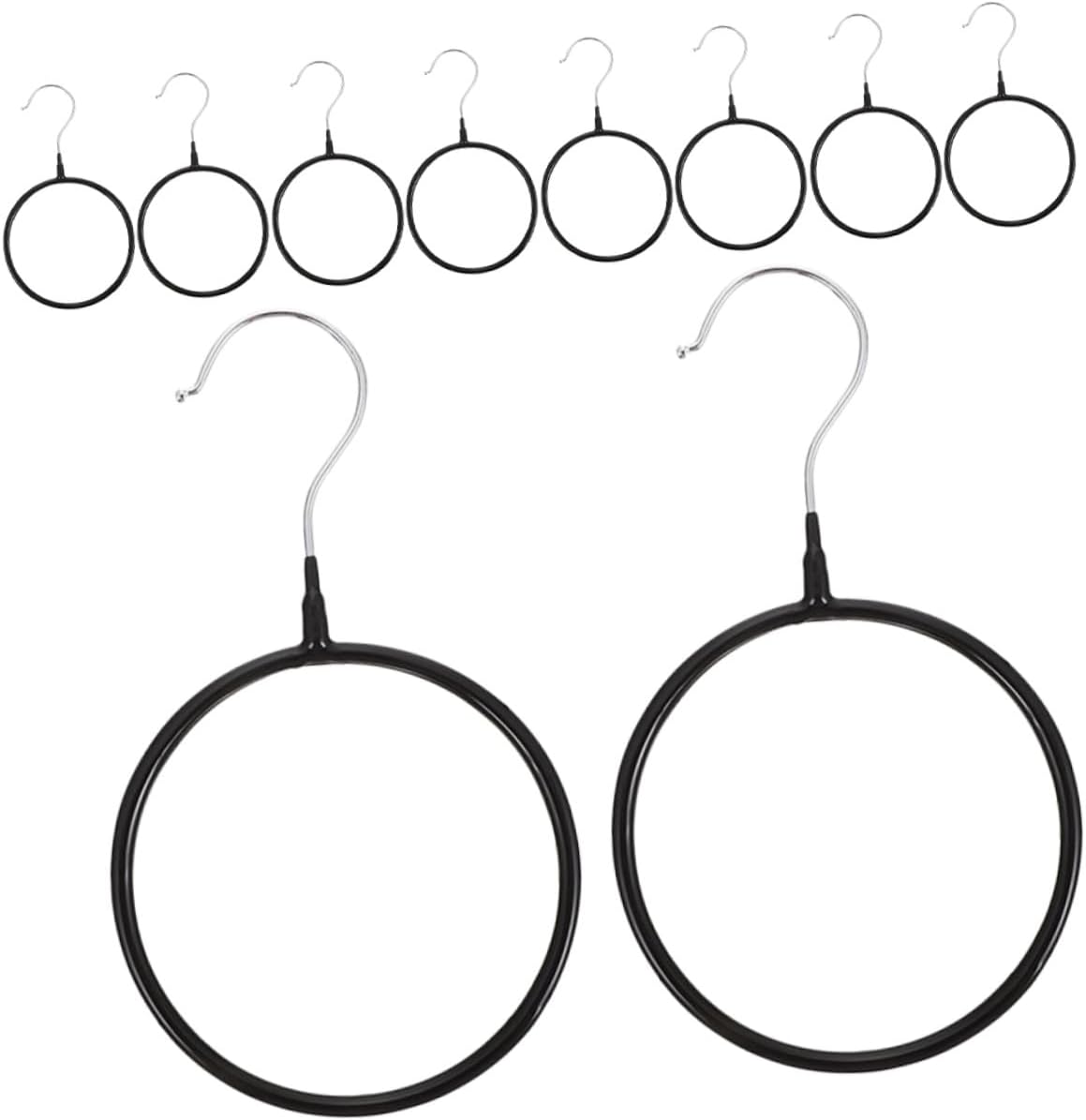 10pcs Black Scarf Ring Hangers with Hook, Multi-Functional Tie and Belt Organizer for Closet, Metal Clothes Hangers for Scarf Storage and Accessories Display