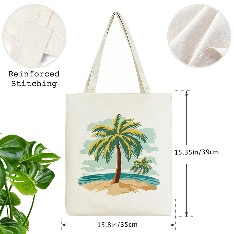 Summer Tropical Palm Tree Canvas Tote Bag, Reusable Shoulder Tote Bag for Women and Men, Large Durable Canvas Shoulder Bag Perfect for Grocery Work Beach Shopping3