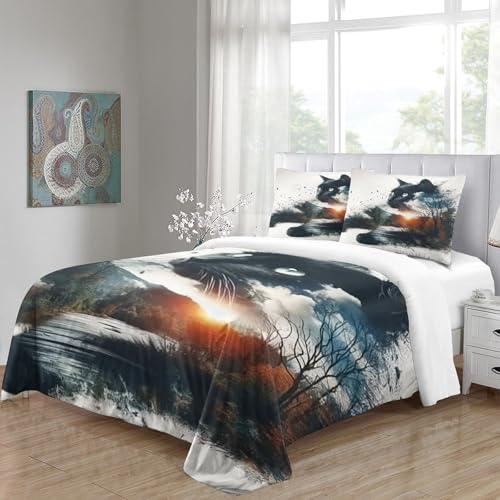 Housse de couette chat 3D parure lit super king cadeau anniversaire original