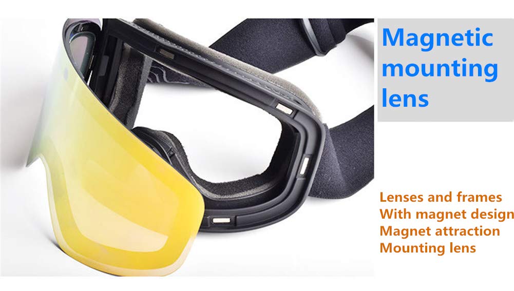 Ski Snowboard Lunettes Anti-buée, lentille magnétique Double Couche pour faciliter Le Remplacement, avec la myopie et de Ventilation, adapté pour Les skieurs de Descente de Ski,Noir