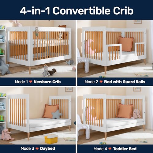 Image of Growgether APEX 4-in-1 Convertible Baby Crib, Premium Pinewood & LVL, Certified BS EN 716, Converts to Toddler Bed /Daybed /Sofa, 3-Level Adjustable Height, 0 to 4 Yr, Safety Rail | 1 Yr Warranty