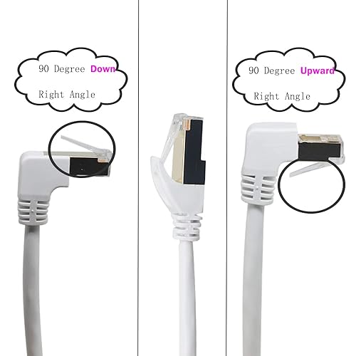 Miniatura 3 de Cable Ethernet Cat6 de 90 grados en ángulo recto hacia abajo, cable Ethernet de ángulo recto Cat 6 para PC, router, módem, impresora, caja de TV,