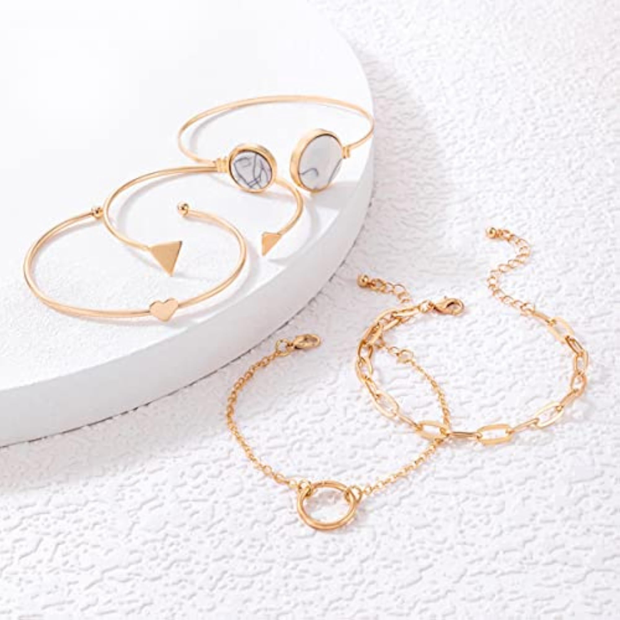 5pc Contemporary Stackable Bracelet Set, Gold Plated