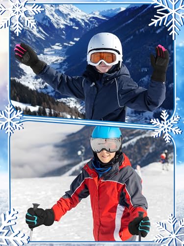Image of SATINIOR 2 Pairs Kids Waterproof Winter Snow Gloves Ski Gloves for Boy Girl Outdoor Warm Thickening Snowboard
