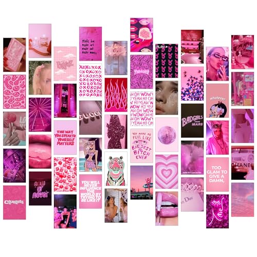 Image of Paper9store Pack Of 50 Aesthetic Wall Collage Kit - 4?6 Inches Self Adhesive Wall Posters For Bedroom, Living Room, Office A6 Size (Pink girly)