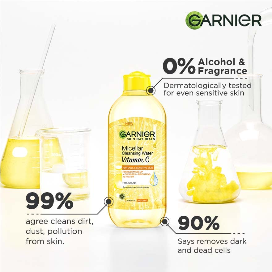 Image of Garnier Vitamin C Micellar Cleansing Water- For Bright Skin, 400ml (Pack of 2)