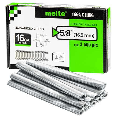 Image of meite 16 Gauge 1 /2 inch Hog Rings, Galvanized Hog Ring Staples for SC760C, SC760-I2 Hog Ring Stapler, C Ring Staples for Bag Closing, Fencing Installation, Upholstery Repair (3,600 Counts)