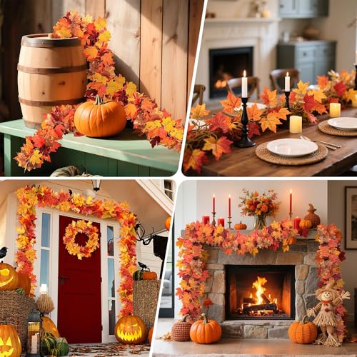 YACHUN 人工紅葉 ガーランド 200cm 紅葉の造花 ハロウィン飾り 藤 高耐久 自然感 防水 人工カエデの葉 ガーランド 吊り DIYインテリア ベランダ 秋飾り 感謝祭 クリスマス 壁掛け デコレーション [5]
