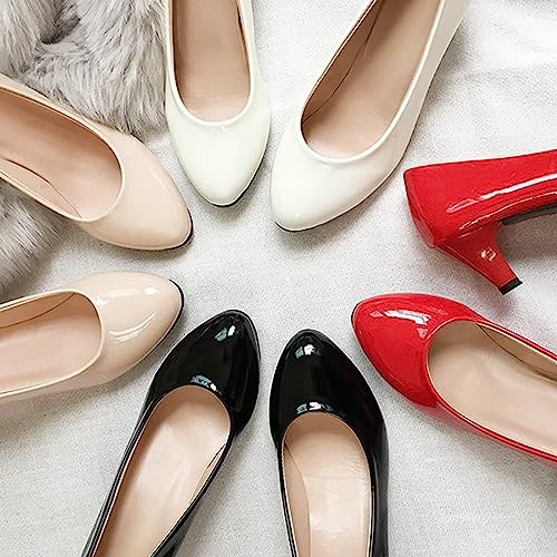 Image of WUIWUIYU Womens Office Kitten Heels Pumps Slip On Evening Dress Work Cute Sexy Pump Shoes