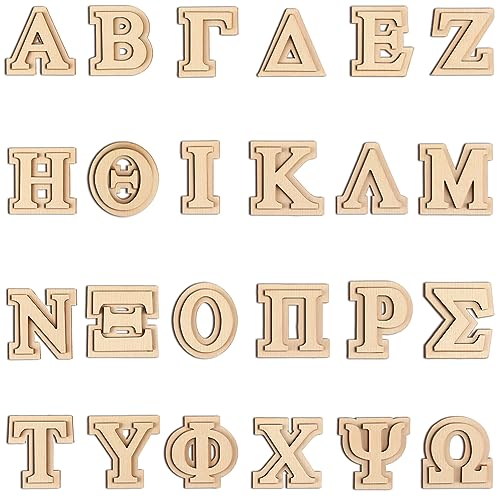 Double Layer Wooden Greek Letters 2 inch Unfinished Wood Greek Alphabets Letters 24Pcs Small Wood Letter for Crafts Paddle DIY Painting Arts Project Home Wall Decor (2 inch-24 pcs)