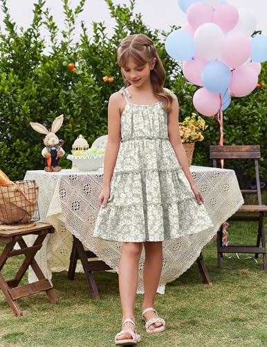Arshiner Girls' Summer Sundress Boho Spaghetti Strap Ruffled Tiered Dresses Casual Midi Cami Dress3