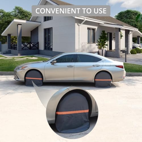 Image of Justech 4 Pack Tire Covers, Heavy Duty Vinyl Waterproof Coating Wheel Covers, Windproof Tire Wheel Protector Tire Accessories for RV, Truck, Trailer, SUV, Jeep, Fits Tire Diameter 27-29 inch, Grey