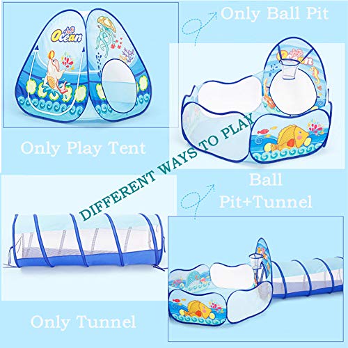 LOJETON Kids Play Tent, Tunnel & Ball Pit with Basketball Hoop for Boys, Girls and Toddlers-Indoor / Outdoor Playhouse