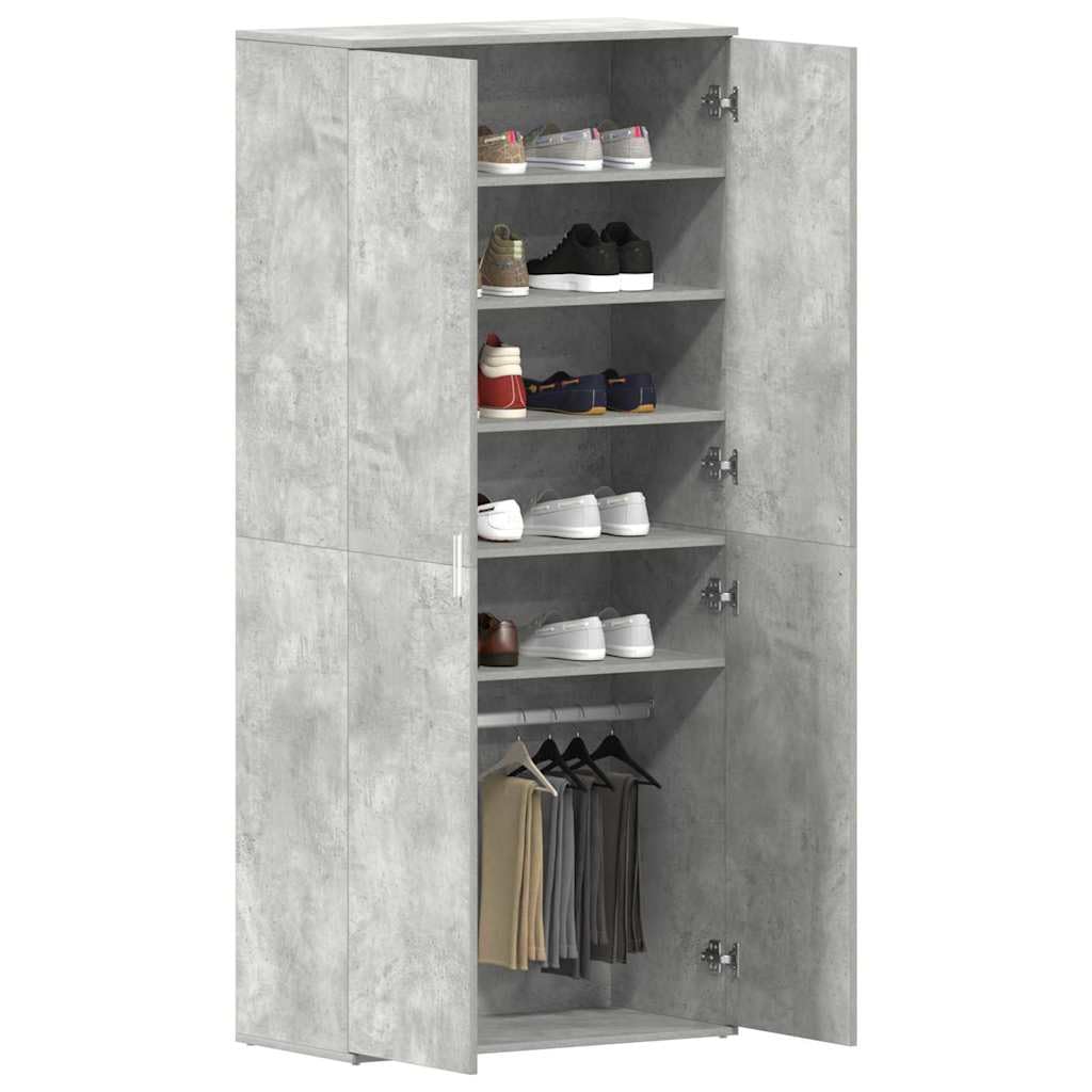 Szafka na buty z drzwiami, betonowa, szara, 80 x 39 x 178 cm, organizer na buty z 5 półkami, do korytarza, przedpokoju, przedpokoju i sypialni
