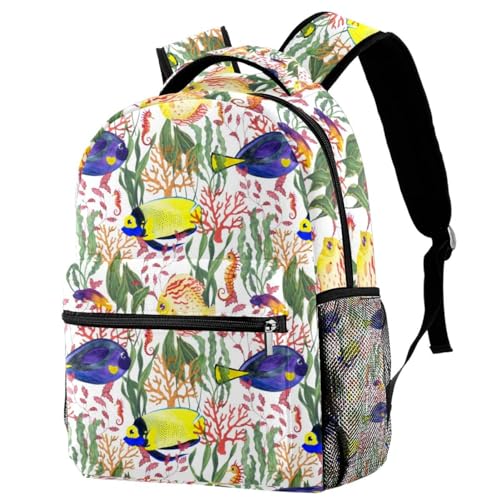 Sac à dos poissons multicolore pour adolescents filles garçons et sac d'école 40cm