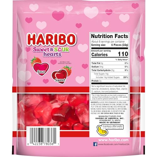 Haribo Gummi Candy, Sweet & Sour Strawberry Hearts Gummy Candy thumb #1