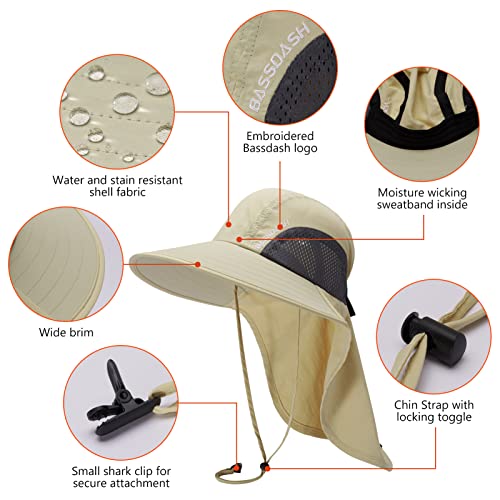 Image of BASSDASH UPF 50+ Unisex Water Resistant Wide Brim Sun Hat with Large Neck Flap Ponytail Fishing Hat for Men Women