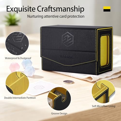 Image of SANZIE Card Deck Box for MTG Commander Deck Box with 2 Toploaders 35PT fits 240+ Single Sleeved Trading Cards PTCG TCG Deck Box for Trading Cards (Black)