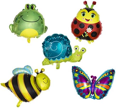 Qurly Insect Balloon Kid Happy Birthday Party Set of 5 Pack Mylar Foil Helium Reusable Ballons 4 Congratulation Decoration Anniversary Festival Graduation Bouquet Gift Idea Engagement Celebration