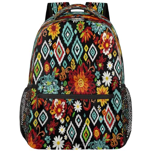 Mochila escolar de viaje para laptop de 15.6 pulgadas unisex con diseño floral bohemio