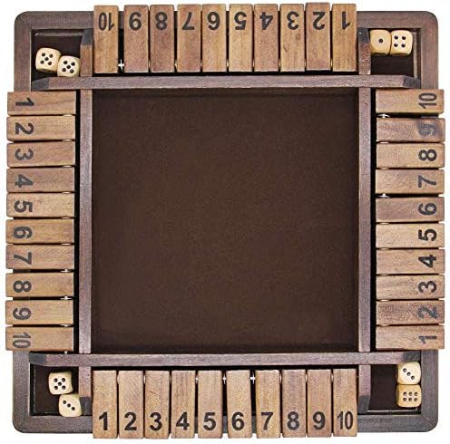 Juegoal Wooden 4 Players Shut The Box Dice Game, Classics Tabletop Version and Pub Board Game, 12 inch