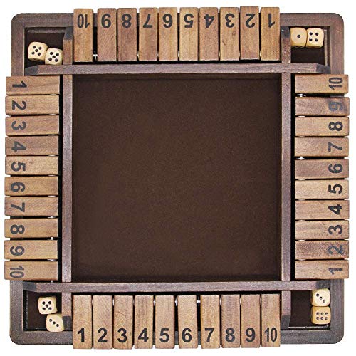 Juegoal Wooden Shut The Box Dice Game For 1-4 Players , Classics Tabletop Version And Pub Board Game, 12 Inch #TOP1