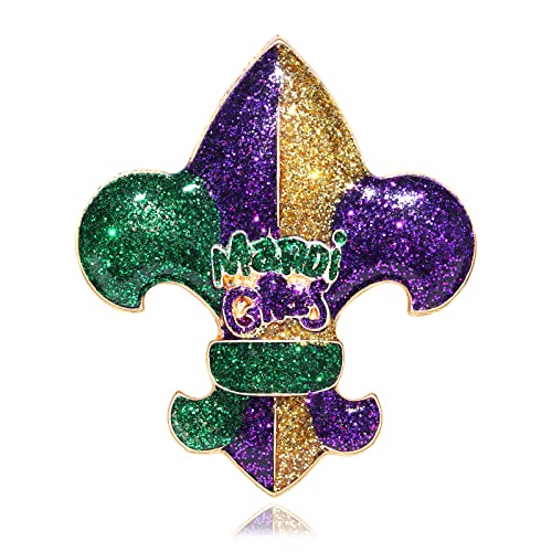 Image of Mardi Gras Brooch MARDI GRAS Glitter Brooch Mask Crown Fleur De Lis Brooch Pin Sparkly Holiday Jewelry for Women Girls Gift Fat Tuesday Celebrations